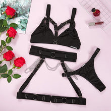 Load image into Gallery viewer, European And American Nightclubs Spice Girl Metal Chain Sexy Lingerie Three Piece Women's Set 23367