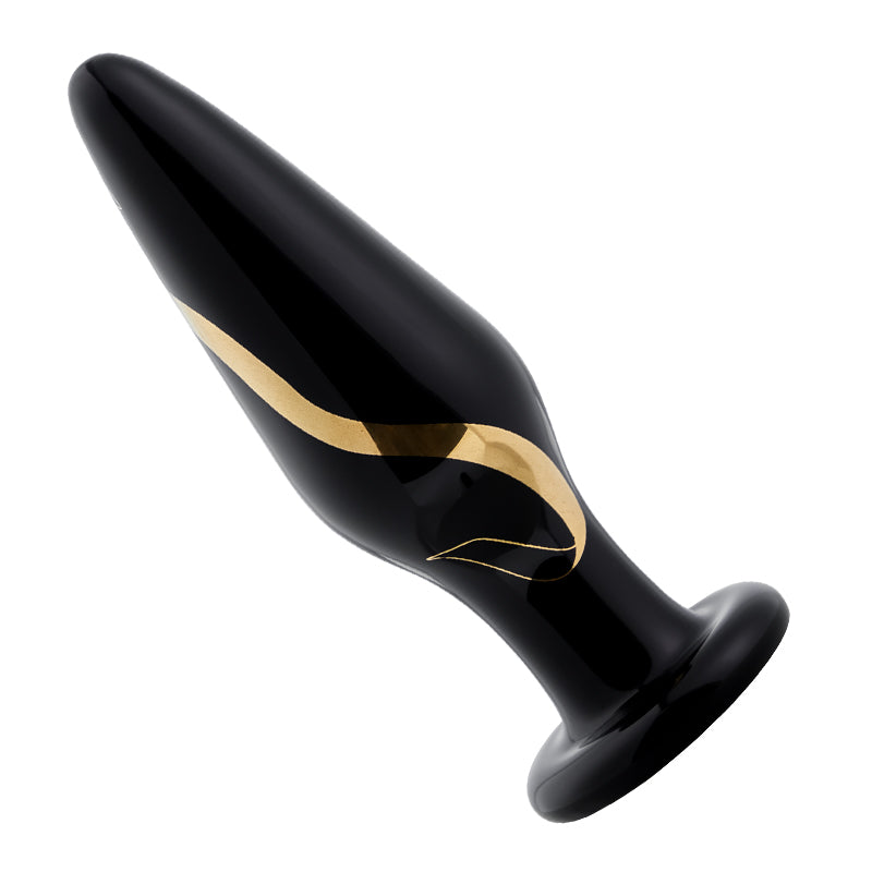 Cheryl Lace Pattern 5 Pcs Glass Wide Butt Plug Black Gold Anal Expander Training Sex Toy