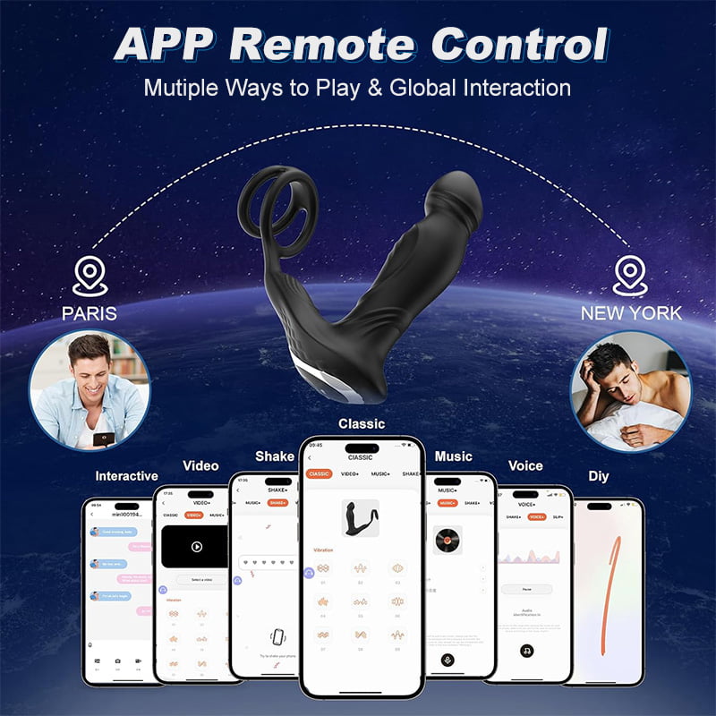 Asura App Control Wiggling & Tapping Prostate Massager with Dual Cock Rings