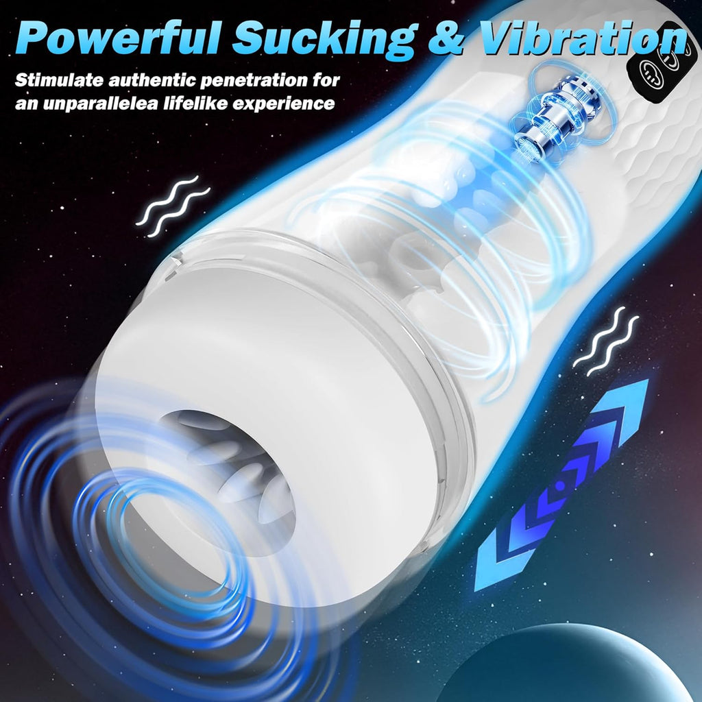 Portable artificial vagina and oral sex simulator, featuring 5 suction modes and 10 vibration modes