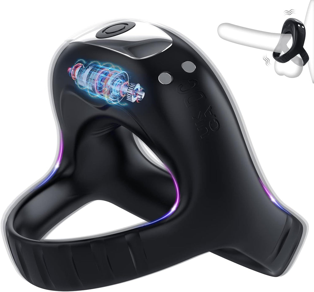 Vibrating Cock Ring, Silicone Dual Cock Ring Vibrator with 9 Vibration Modes for Perineum/Clitoral Stimulation - Longer, Harder, Stronger Erection, Improves Sex Toys and Games for Adults