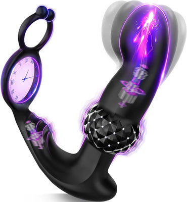 Prostate Massager Male Sex Toys, Expanding Anal Plug Steel Beads & 60° Finger-Thrust Motion, Vibrating Butt Plug with 7 Tapping & Vibrating Modes Anal Toys, Cock Ring Adult Sex Toy for Women Couples