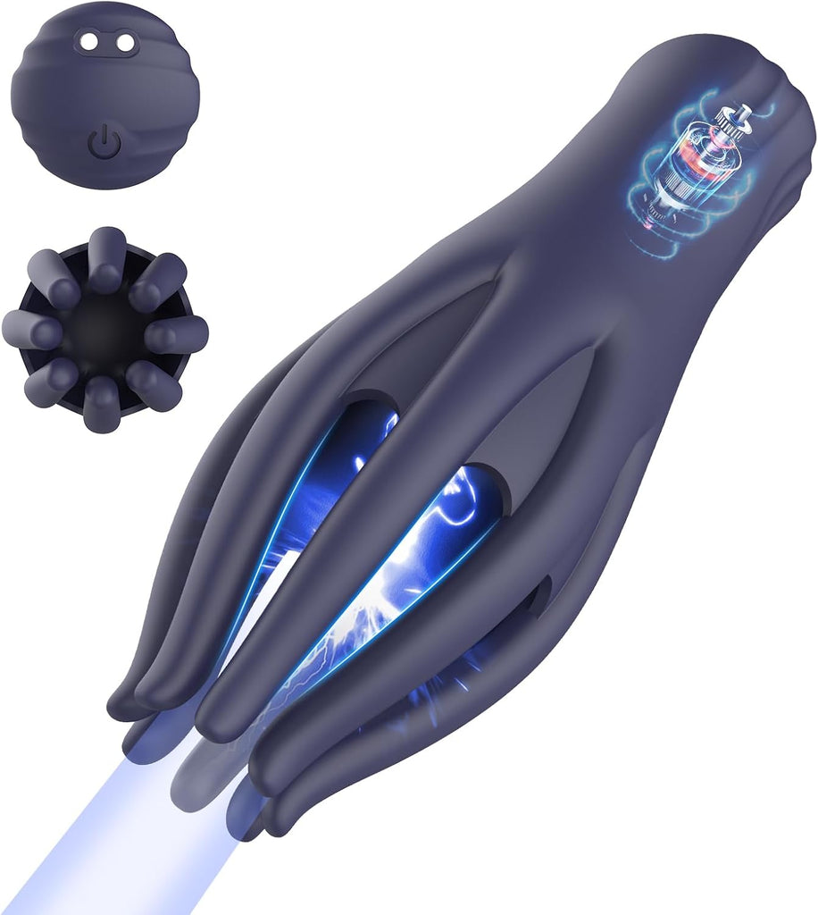 Male Vibrator Sex Toys - Magnetic Penis Vibrator with 10 Modes Vibration, 3-in-1 Penis Massager for Masturbation Prolong Endurance and Massage, Blue Silicone Waterproof Mens Vibrator