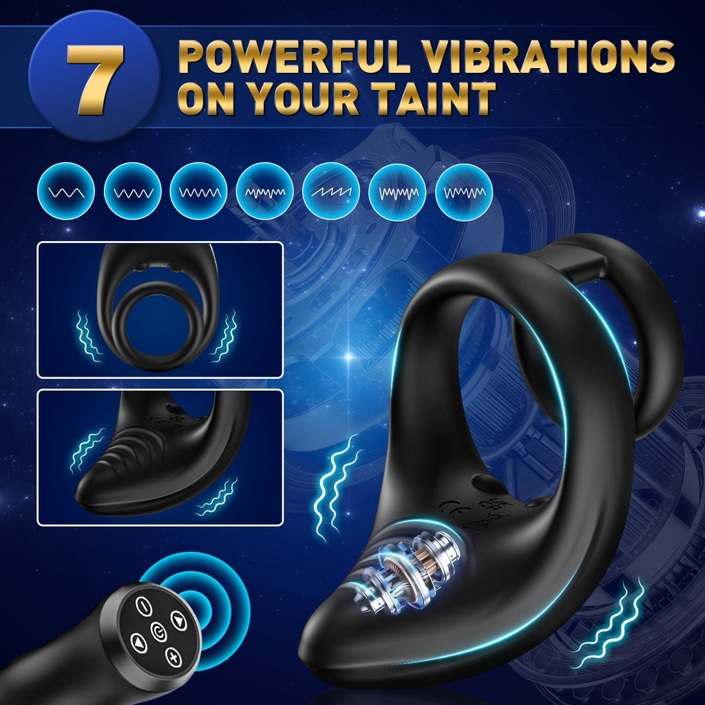 Vibrating Cock Ring Taint Vibrator Penis Ring Male Vibrator, Adult Sex Toys for Men Remote Control Perineum Stimulator Penis Vibrator, Silicone Dual Cockring Male Couple Sex Toy