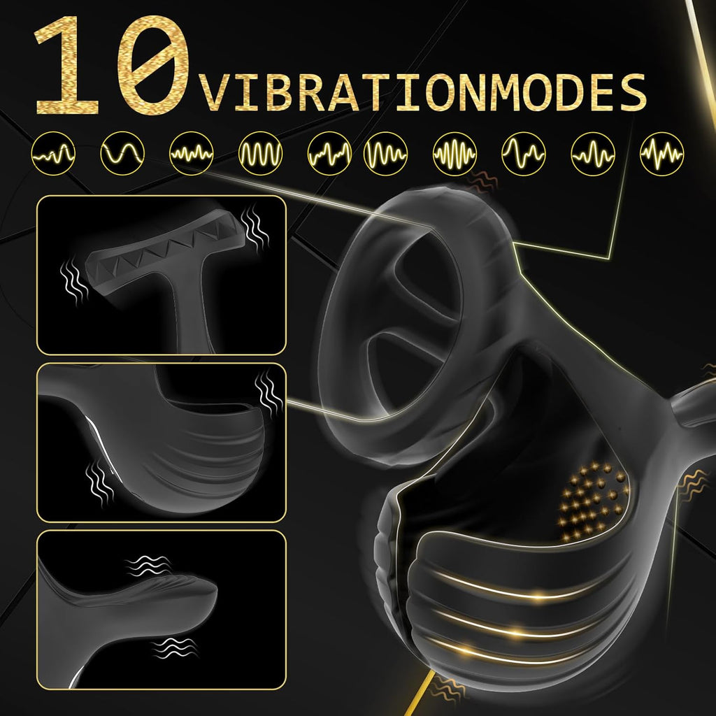 Vibrating Cock Ring with Testicles Vibrator, APP Vibrator Prostate Massager Penis Ring Sex Toy for Men Erotic with 10 Vibration Modes, Medical Silicone Waterproof Sex Toys for Adult Couples Black