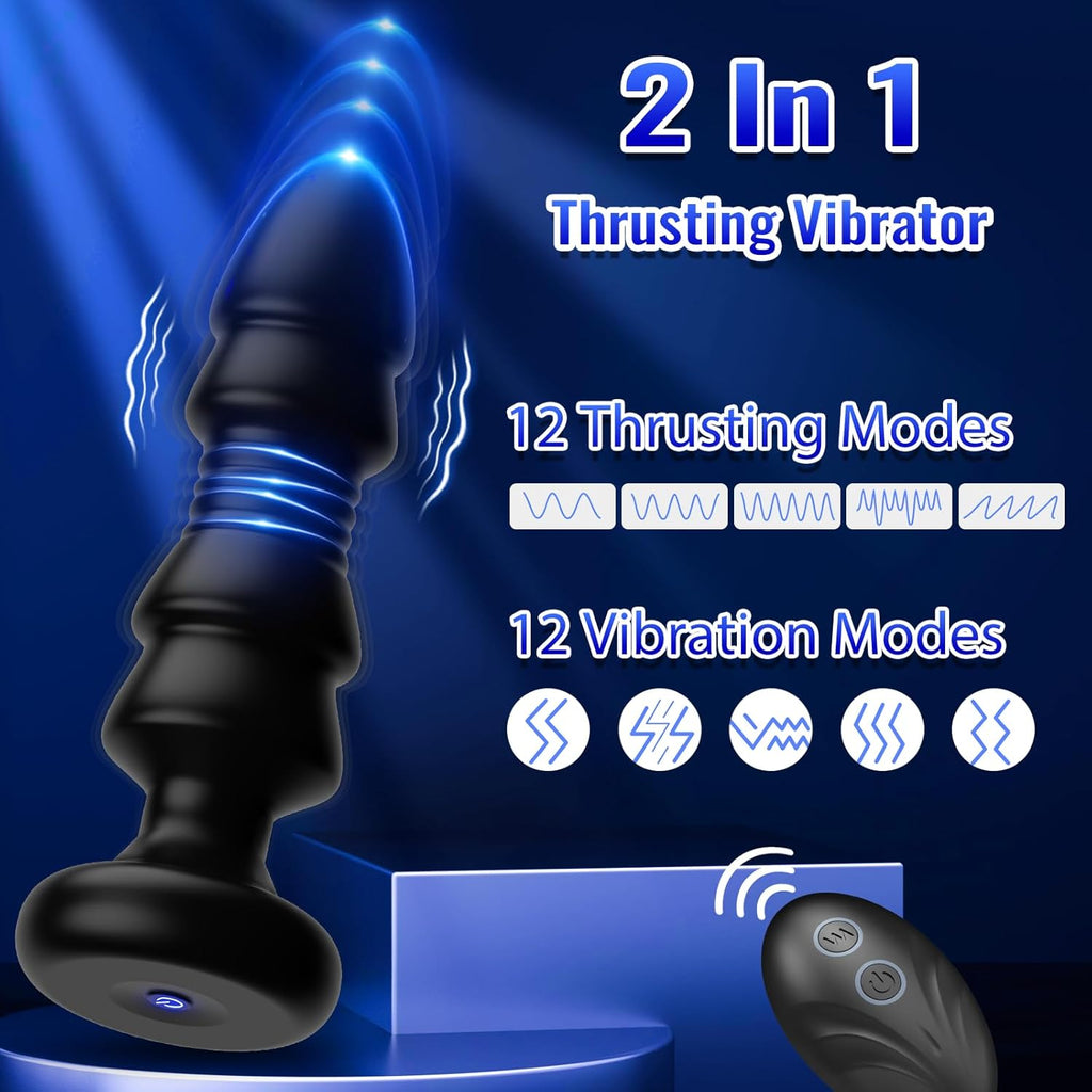Thrusting Sex Toys Anal Plugs - APP Remote Control Vibrating Butt Plug with 12 Vibrating & Thrusting Modes Prostate Massager Anal Toys, G Spot Vibrator Anal Sex Toys for Male and Female