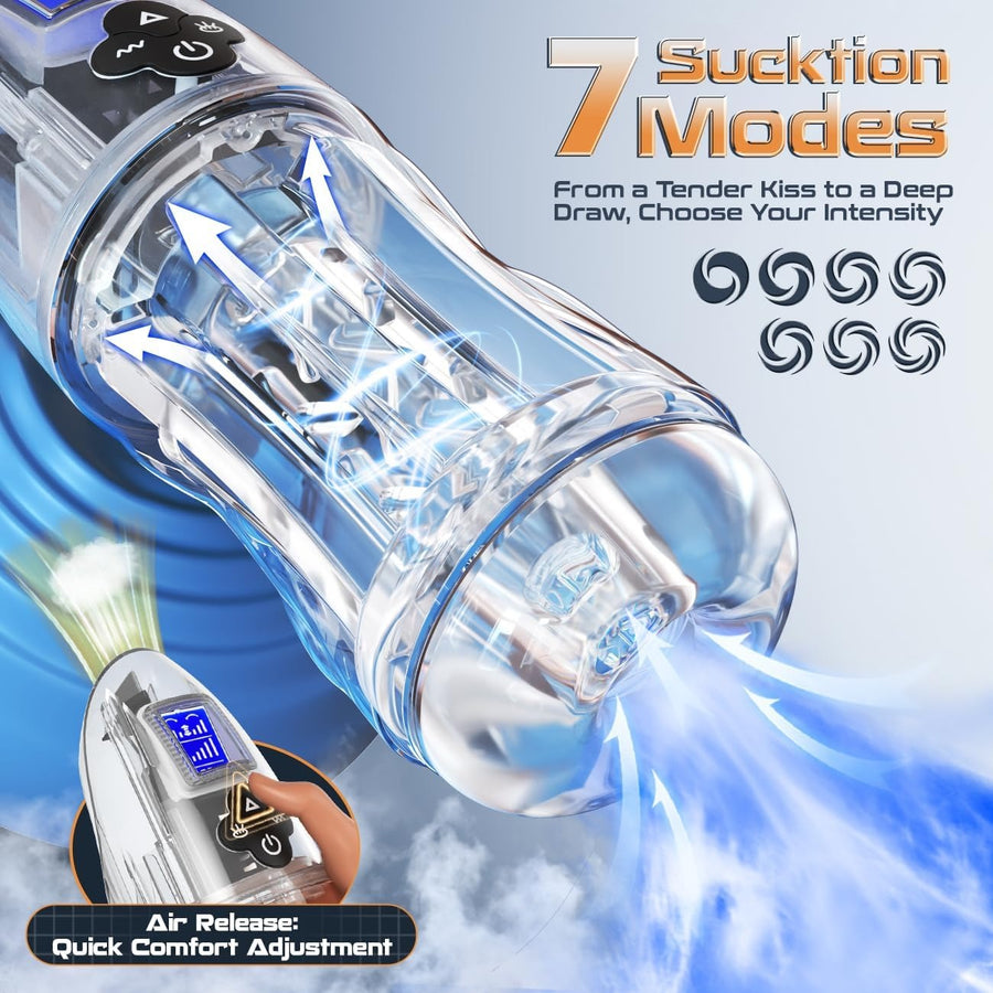 Rogen - Fully Transparent Vibrating Sucking Voice Male Mechanical Stroker