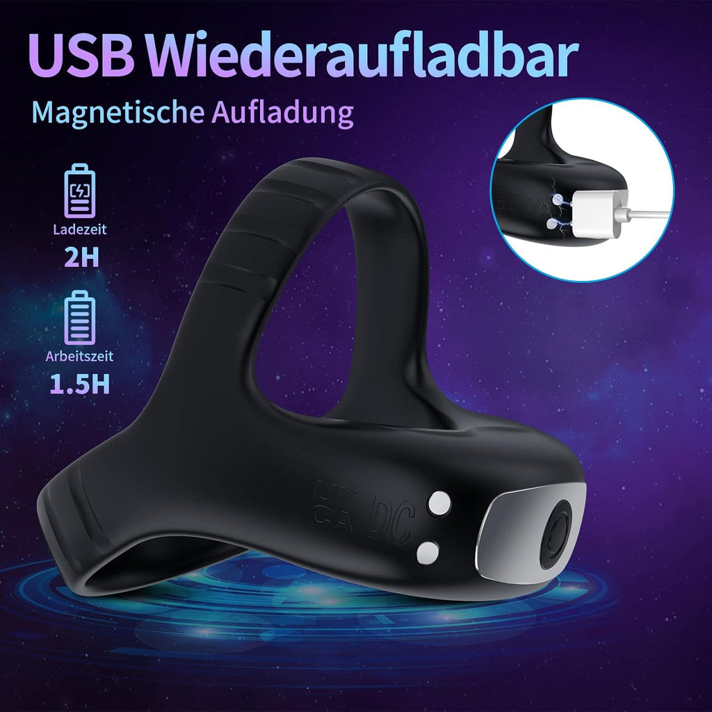 Vibrating Cock Ring, Silicone Dual Cock Ring Vibrator with 9 Vibration Modes for Perineum/Clitoral Stimulation - Longer, Harder, Stronger Erection, Improves Sex Toys and Games for Adults