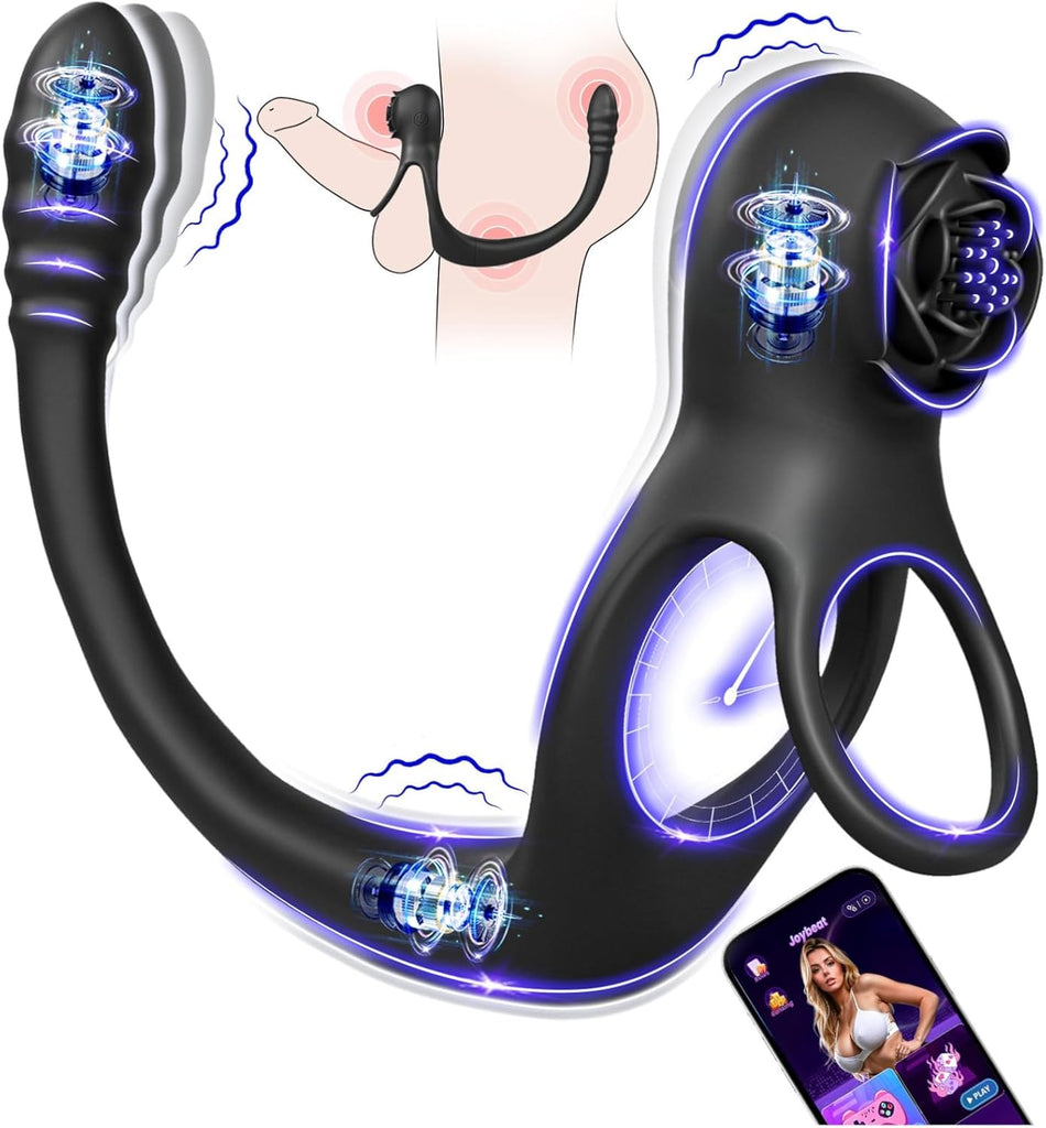 Vibrating Cock Ring Super Couples Sex Toys, Double Penis Ring Stimulate Erection, Male Sex Toy with 10x10 Vibration Modes, SAMCHEON Adult Toys for Perineum Prostate Massage Anal Clitorise Stimulator
