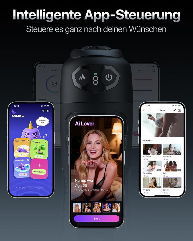 Masturbieren für Männer 7 Saug- & Vibrationsmodi Masturbator 18,03 cm Tiefe | KI Sex Spielzeug für die Männer, Elektrische Masturbatoren Druckregelung Penispumpe, Taschenmuschi mit Handyhalter Sex Toys