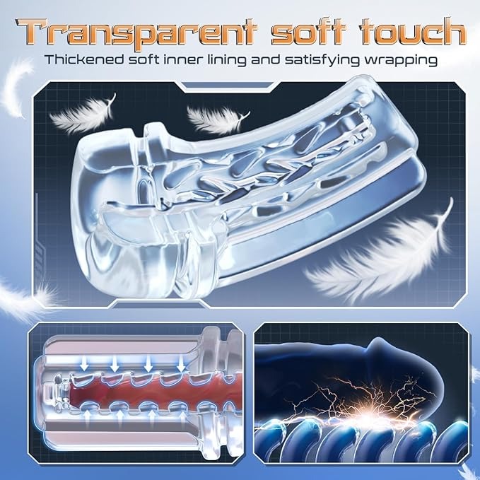 Rogen - Fully Transparent Vibrating Sucking Voice Male Mechanical Stroker