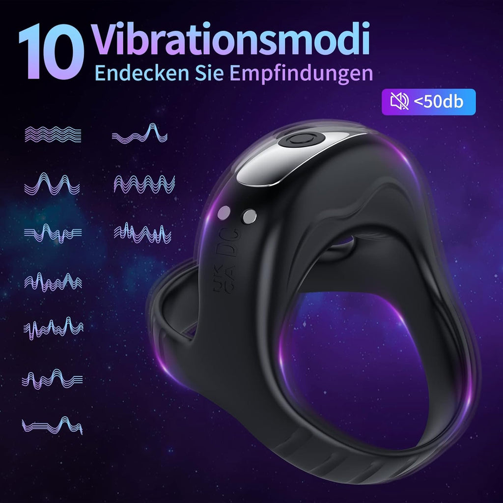 Vibrating Cock Ring, Silicone Dual Cock Ring Vibrator with 9 Vibration Modes for Perineum/Clitoral Stimulation - Longer, Harder, Stronger Erection, Improves Sex Toys and Games for Adults