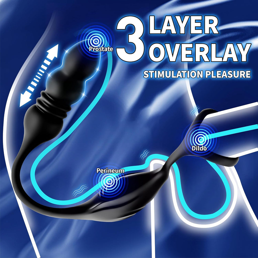Thrusting Anal Vibrator Prostate Massager, Vibrating Cock Ring, Remote Control Anal Butt Plug, 9 Vibration Modes, Anal Bead，Male Vibrators for Men Adult Toys, Sex Toys for Men and Couple Pleasure