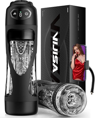 Masturbieren für Männer 7 Saug- & Vibrationsmodi Masturbator 18,03 cm Tiefe | KI Sex Spielzeug für die Männer, Elektrische Masturbatoren Druckregelung Penispumpe, Taschenmuschi mit Handyhalter Sex Toys