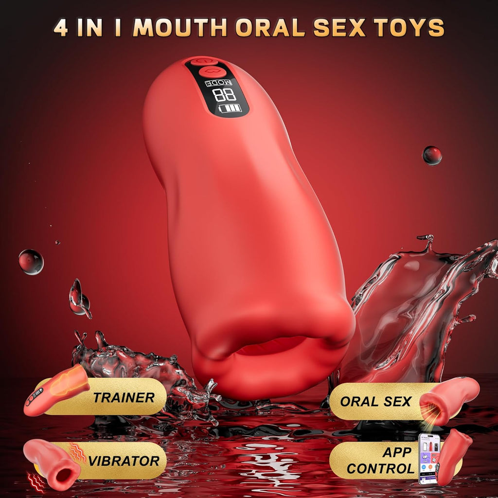 Male Masturbator Sex Toys - Mastuaber Adult Toy for Men Mouth-Wrapped Blowjob Massage Mastuabors with 9 Modes Tongue Licking Vibrating & 3 Suction Modes, Mens Penis Stroker Hands Free Automatic Cup