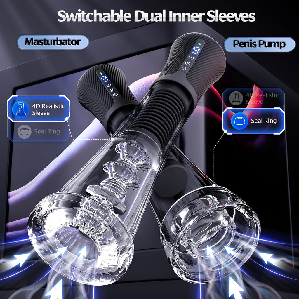 Male Masturbator Penis Pump Sex Toys for Men, 9 Vibrating Spring & 5 Vacuum Suction Adult Mens Sex Toy with 2 Switchable Sleeves for Masturbation or Training, Govosaa Fleshliglt for Men Masterubaters