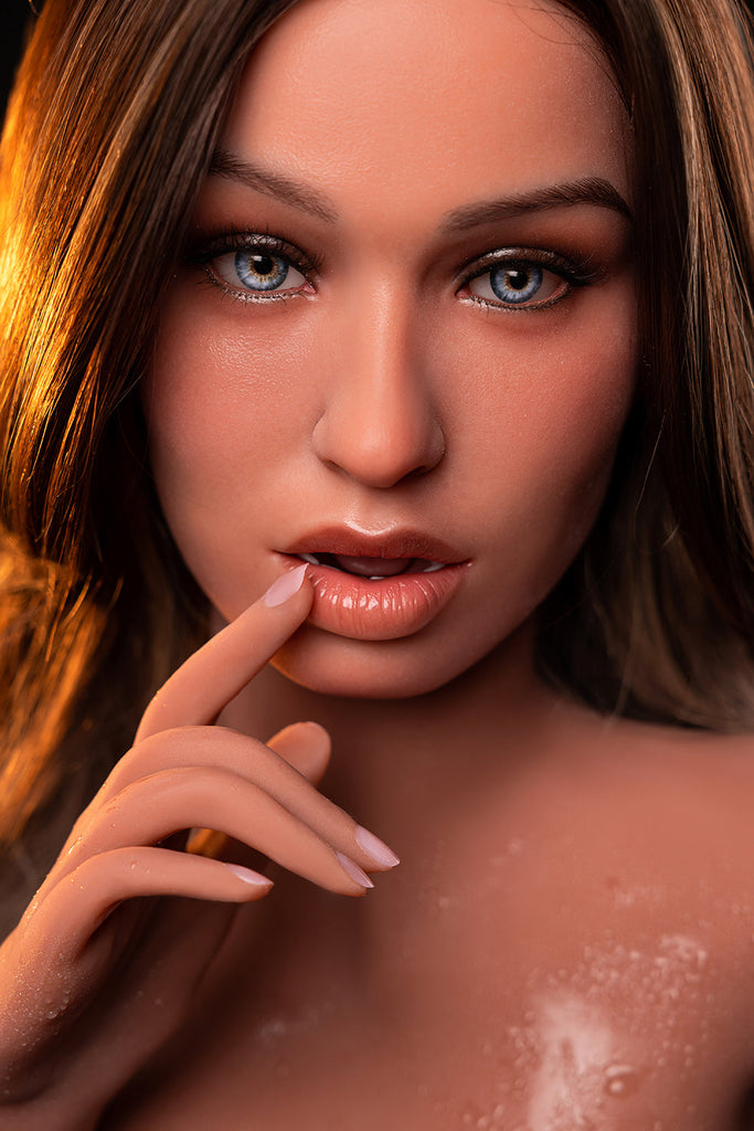 US Stock - Aja 163cm #628 Soft Silicone ROS Head Adult Love Doll TPE Body Movable Jaw Tanned Skin Oral Sex Doll