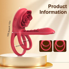Load image into Gallery viewer, Rechargeable 7 Vibrating Male Couples Sex Toys, Vibrating Penis Ring with Rose Clitoral Stimulator, Couples Sex Toys with G Spot Clitoral Vibrator